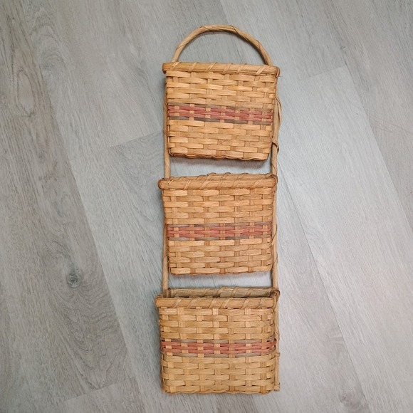 Vintage Wicker Wall Decor Mail Letter Bill Holder 3 Tier Cottagecore Country - Picture 1 of 7